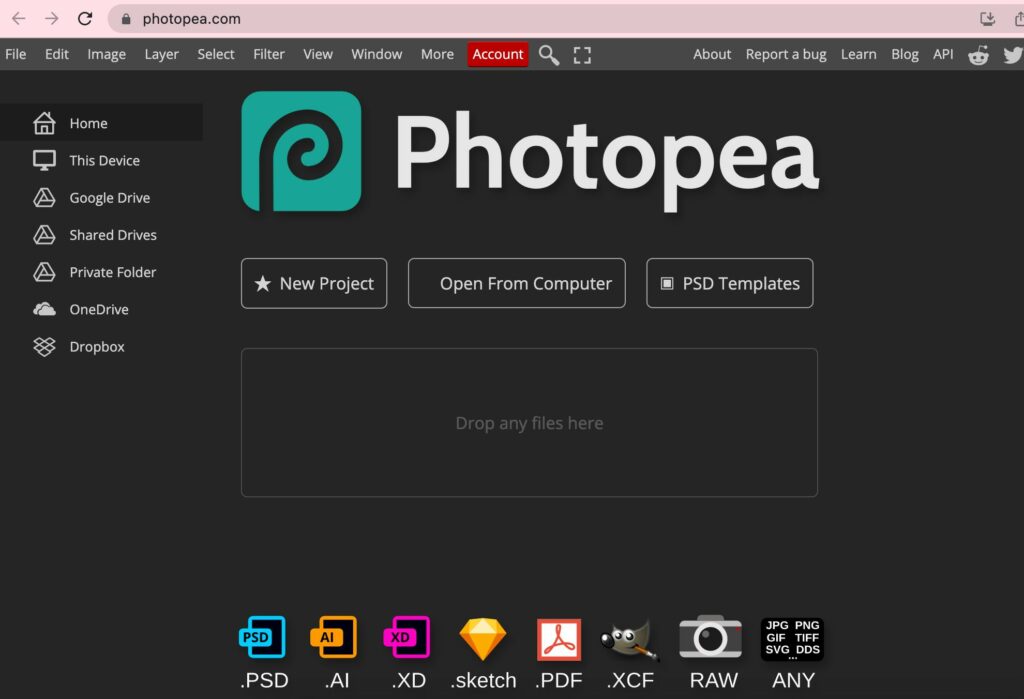Photopea user homepage