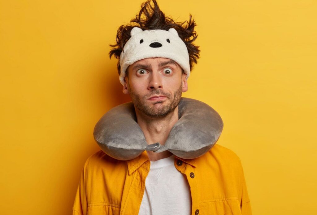 yellow background and man with bed-head