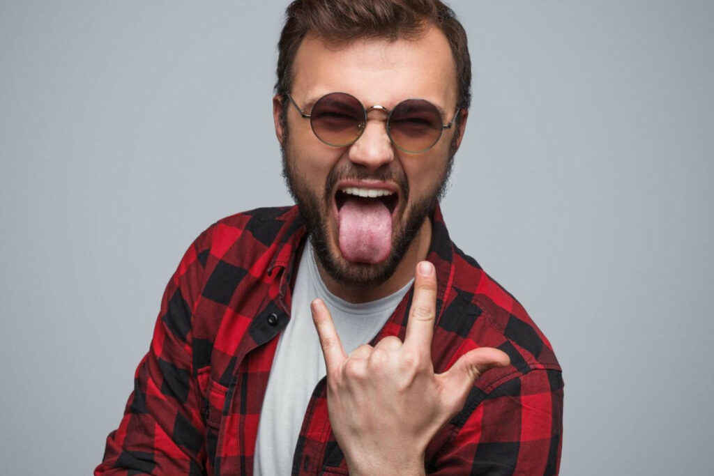 rock and roll portrait with tongue out