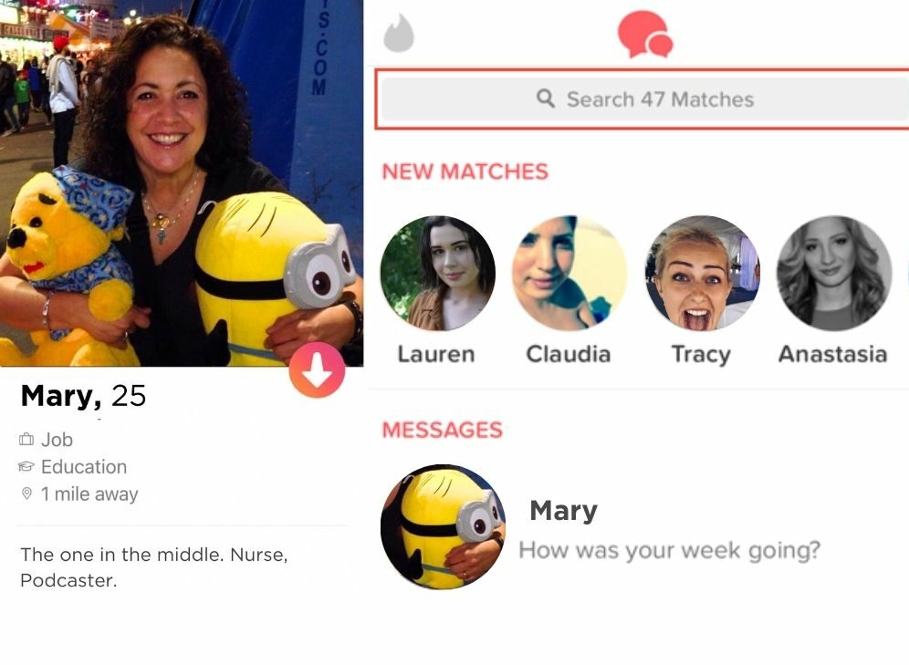 mary tinder sample with minion profile in messages