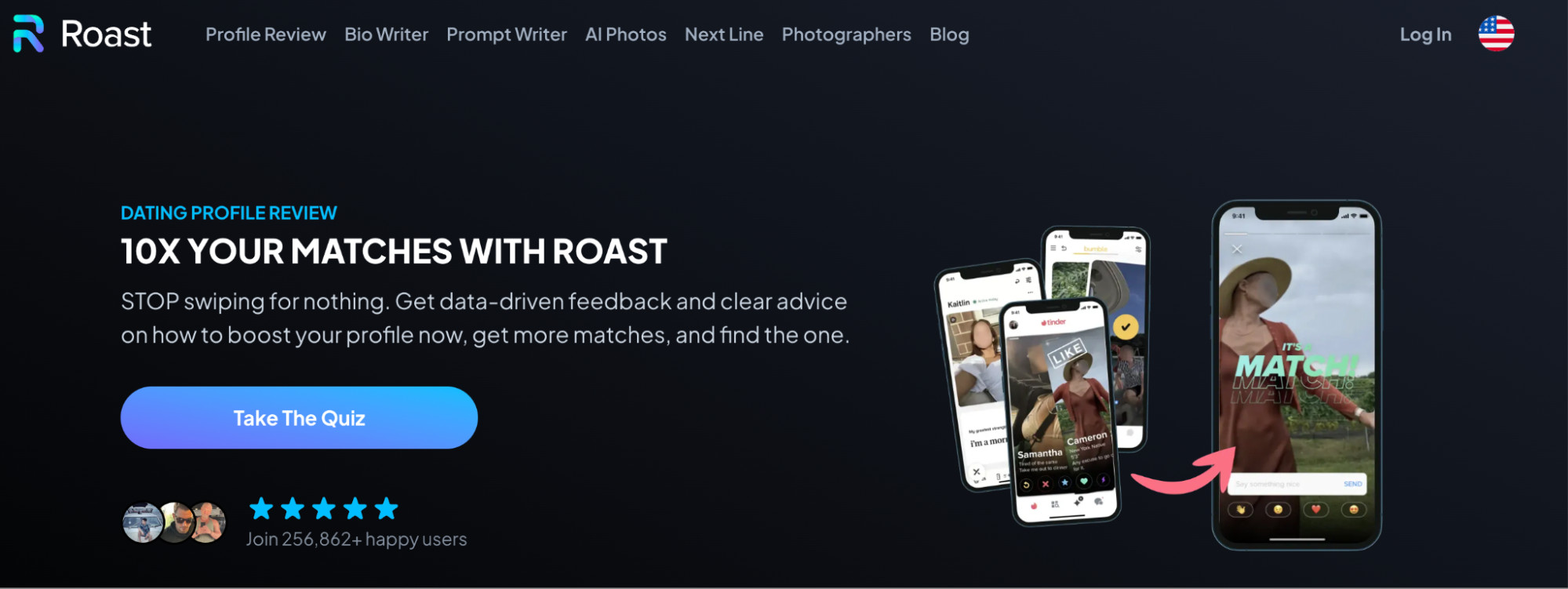 roast dating website landing page