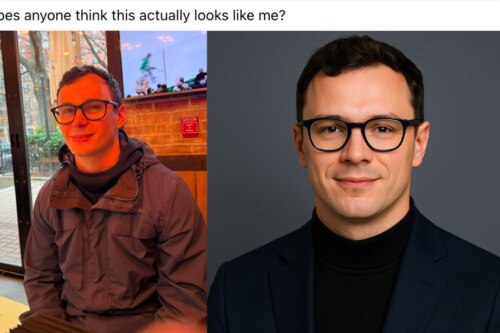 AI Headshots before and after, man's tweet about comparison