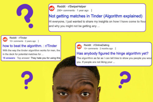 Tinder algorithm questions header, man thinking