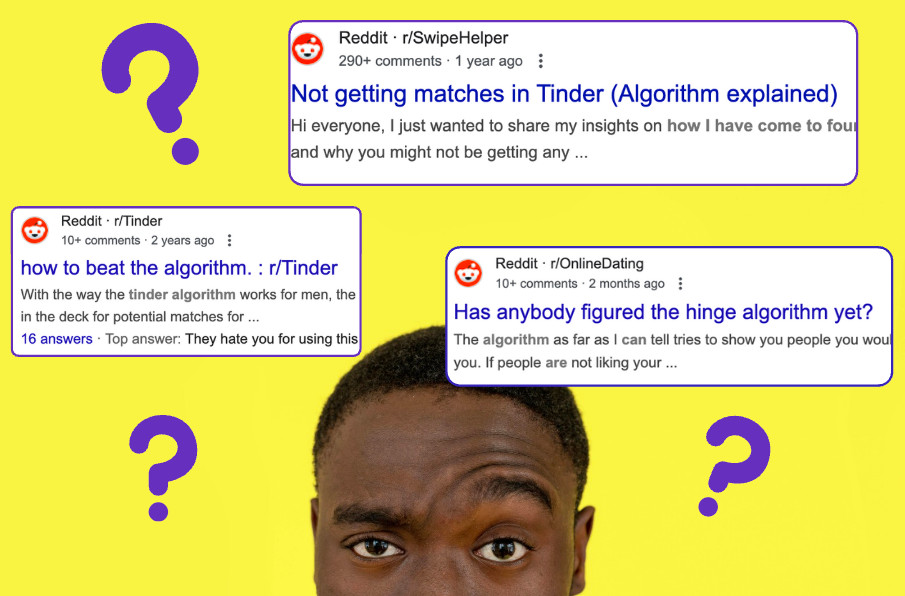 Tinder algorithm questions header, man thinking